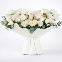 Elegant Hand-Tied Bouquet of 50 Long-Stemmed White Roses