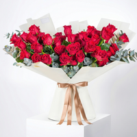 Golden Milestone Bouquet – 50 Crimson Rose Arrangement