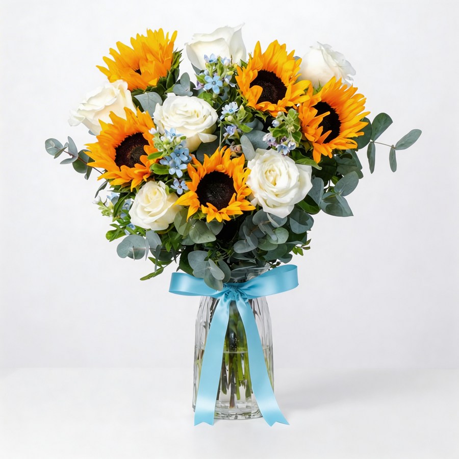 Clear Sky Bloom Glass Vase Arrangement