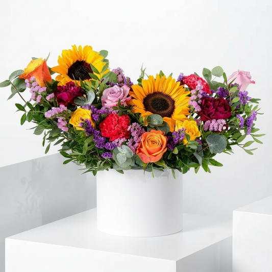 Petite Sunflower Bliss Floral Hatbox Arrangement