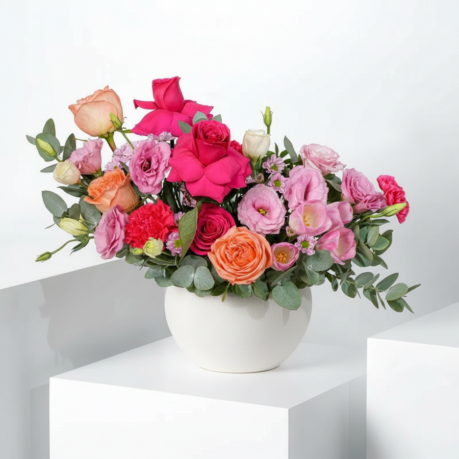 Radiant Bloom Vase Arrangement – Vibrant Pink & Lavender Floral Display