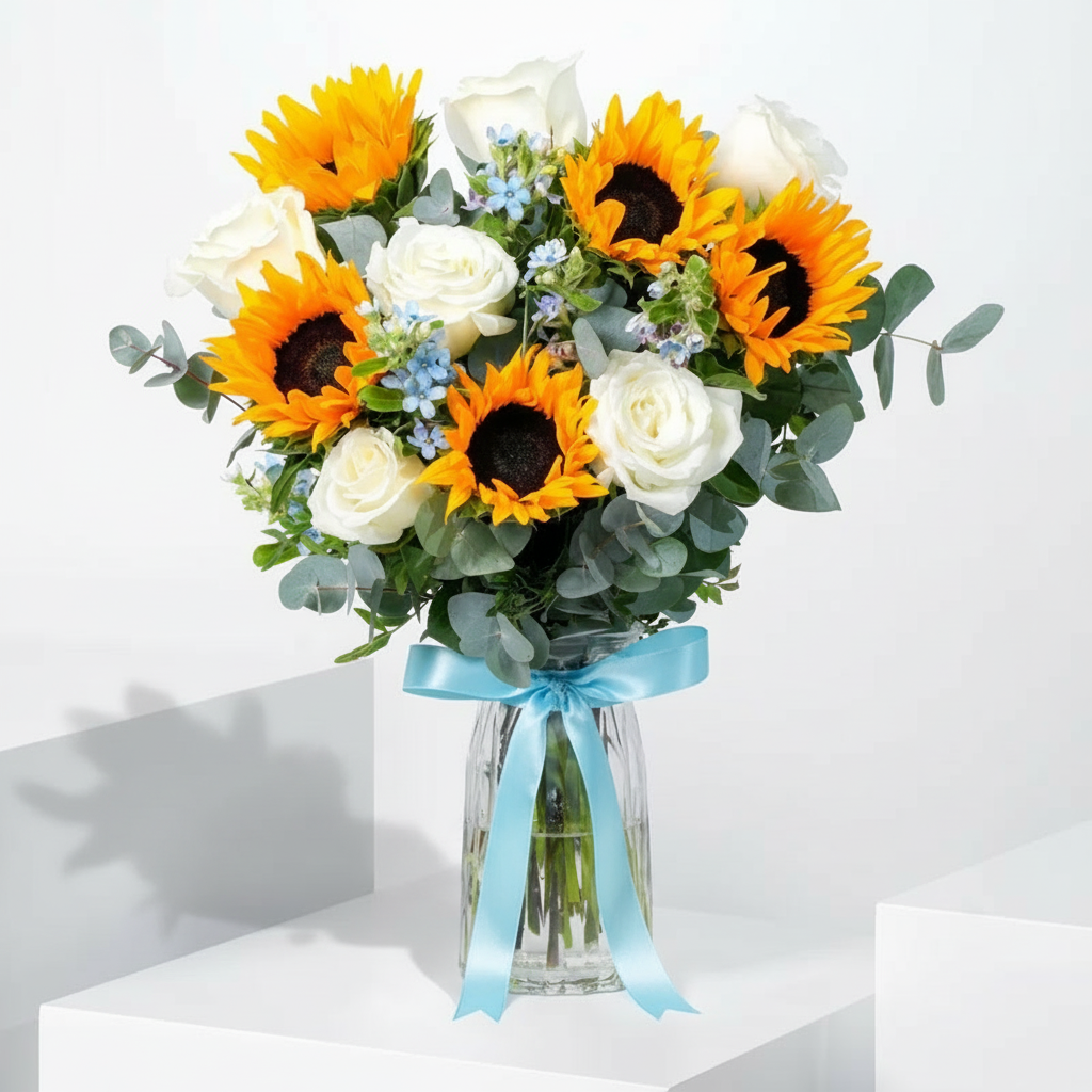 Summer Breeze Floral Arrangement in Clear Glass Vase