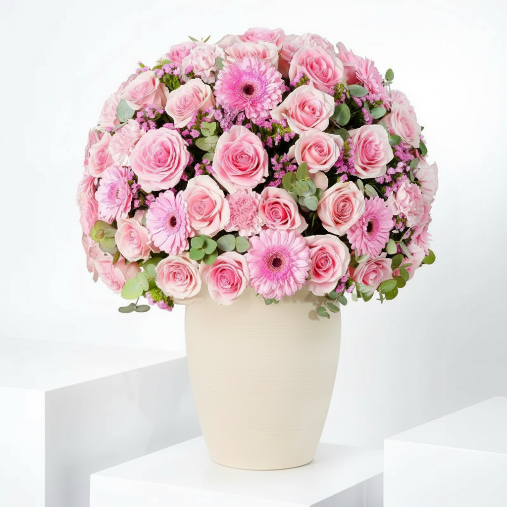Coraline Blush Bloom Arrangement in Ceramic Vase