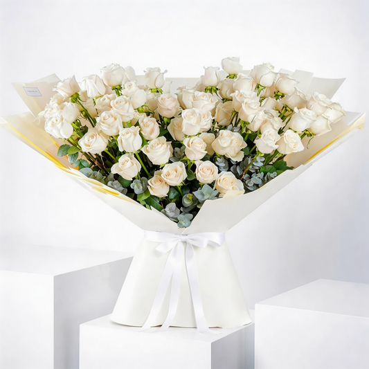 Elegant Bouquet of 100 Long-Stem White Roses