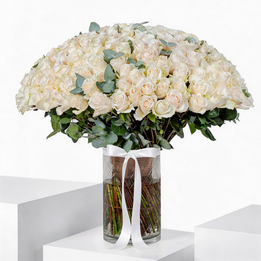 Luxury 200 White Roses Grand Vase