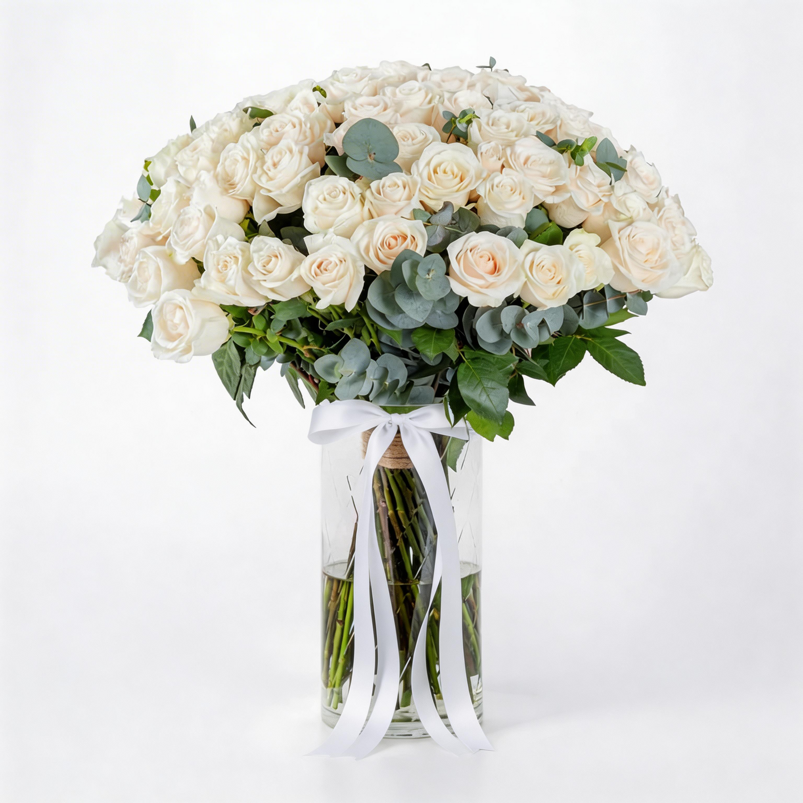 Luxury 100 White Roses Grand Vase