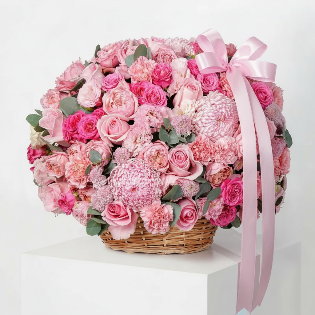 Blush Garden Bloom Basket Arrangement