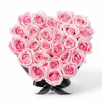 Pink Rose Heart Box Arrangement – 20 to 25 Roses in Elegant Black Heart Box