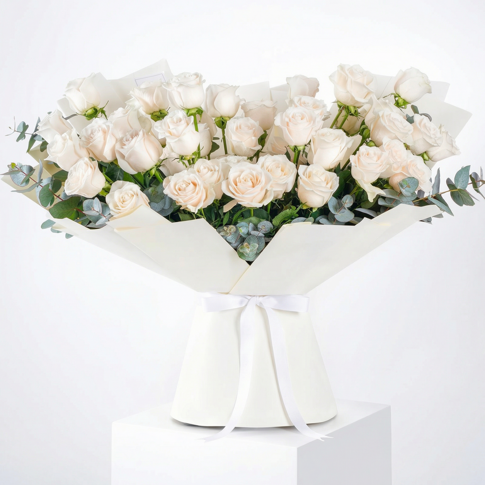 Elegant Hand-Tied Bouquet of 50 White Roses for Birthday Celebration