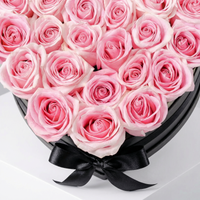 Pink Rose Heart Box Arrangement – 20 to 25 Roses in Elegant Black Heart Box