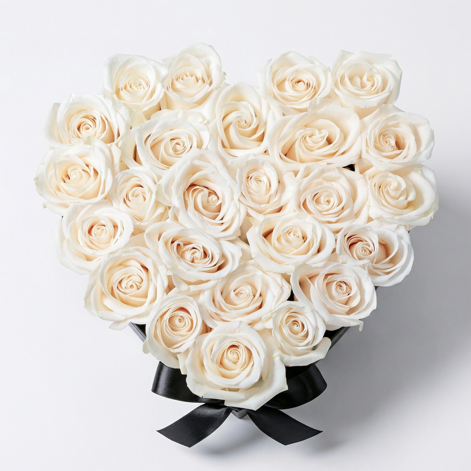 Elegant White Heart Rose Box Arrangement (20–25 Roses)