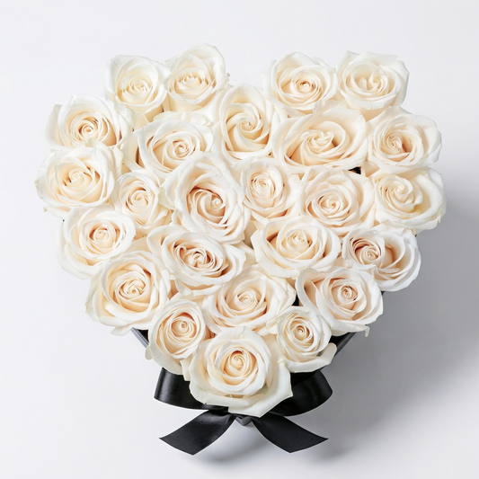 Elegant White Heart Rose Box Arrangement (20–25 Roses)