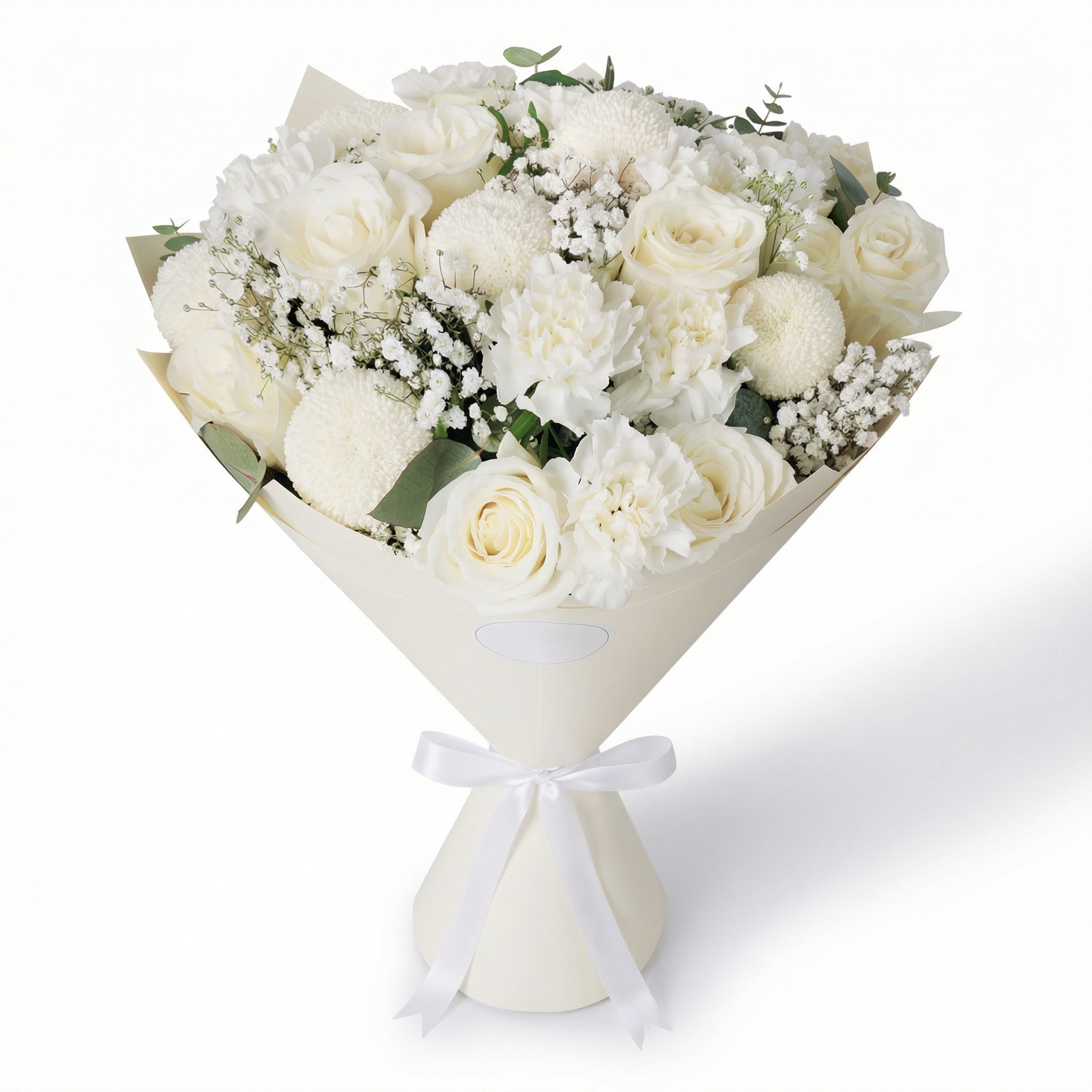 Ivory Classic Birthday Flower Bouquet with Roses, Carnations & Chrysanthemums