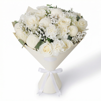 Ivory Classic Birthday Flower Bouquet with Roses, Carnations & Chrysanthemums