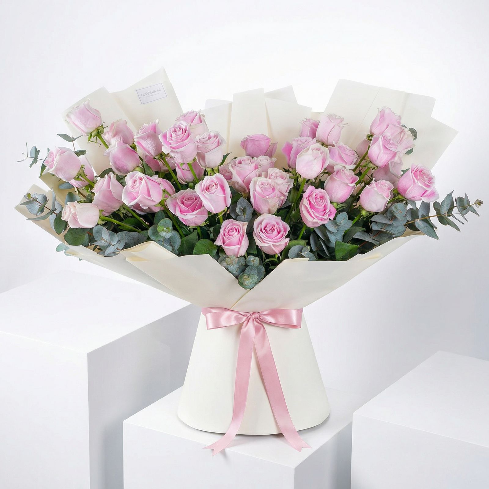 Elegant Hand-Tied Bouquet of 50 Long-Stem Pink Roses