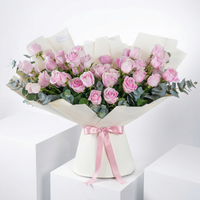 Elegant Hand-Tied Bouquet of 50 Long-Stem Pink Roses