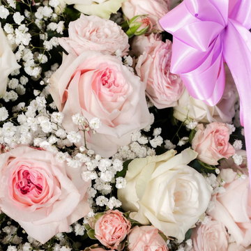 Adelle Hatbox Floral Arrangement with White and Pink Roses