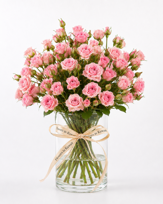 Fresh 10 pink baby roses vase with same-day flower delivery in Kuwait, handcrafted by expert florists for every special occasion.