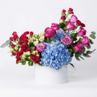 Florence Blue Hatbox Floral Arrangement with Hydrangeas and Roses