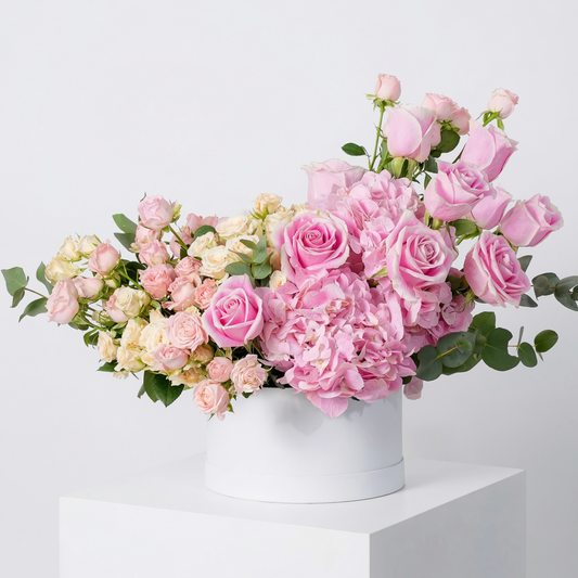 Pink Roses & Pink Hydrangea Luxury Flower Box