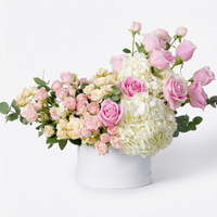 Florence White Hatbox Floral Arrangement with Pink and Yellow Roses