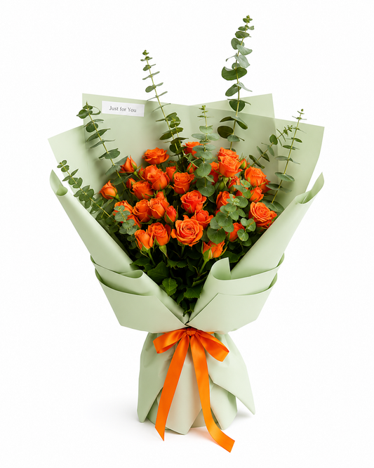 10 orange baby roses bouquet with same-day flower delivery in Kuwait, freshness guaranteed, handcrafted by expert florists for every special occasion.