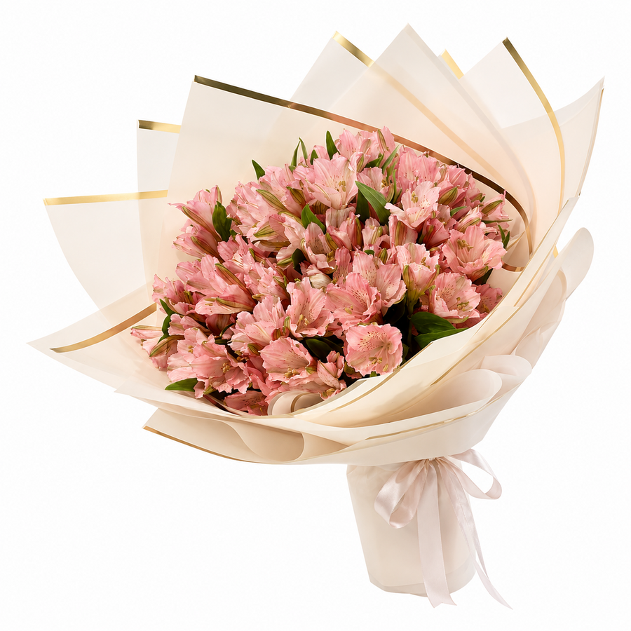 Luxury 20 pink Alstroemeria bouquet with same-day flower delivery in Kuwait, handcrafted by expert florists for every special occasion.