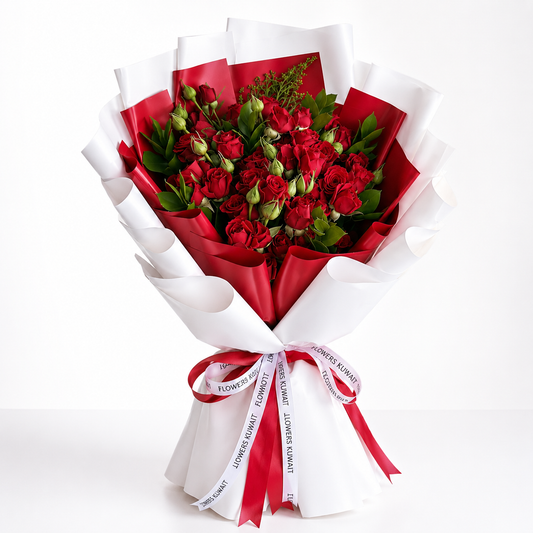 Buy 20 red baby roses bouquet online in Kuwait with same-day flower delivery for birthdays, anniversaries, Valentine's Day, love, and special occasions.