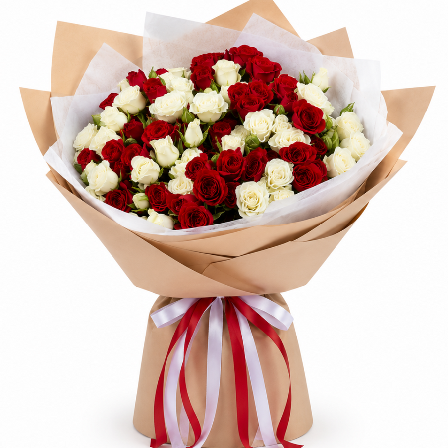 Luxury 20 red and white baby roses bouquet with same-day flower delivery in Kuwait, handcrafted by expert florists for every special occasion.