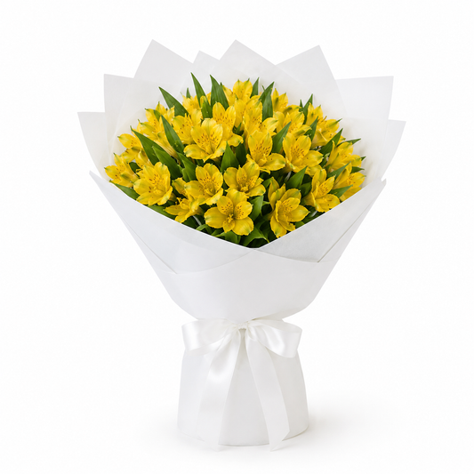 Luxury 20 yellow Alstroemeria bouquet with same-day flower delivery in Kuwait, handcrafted by expert florists for every special occasion.