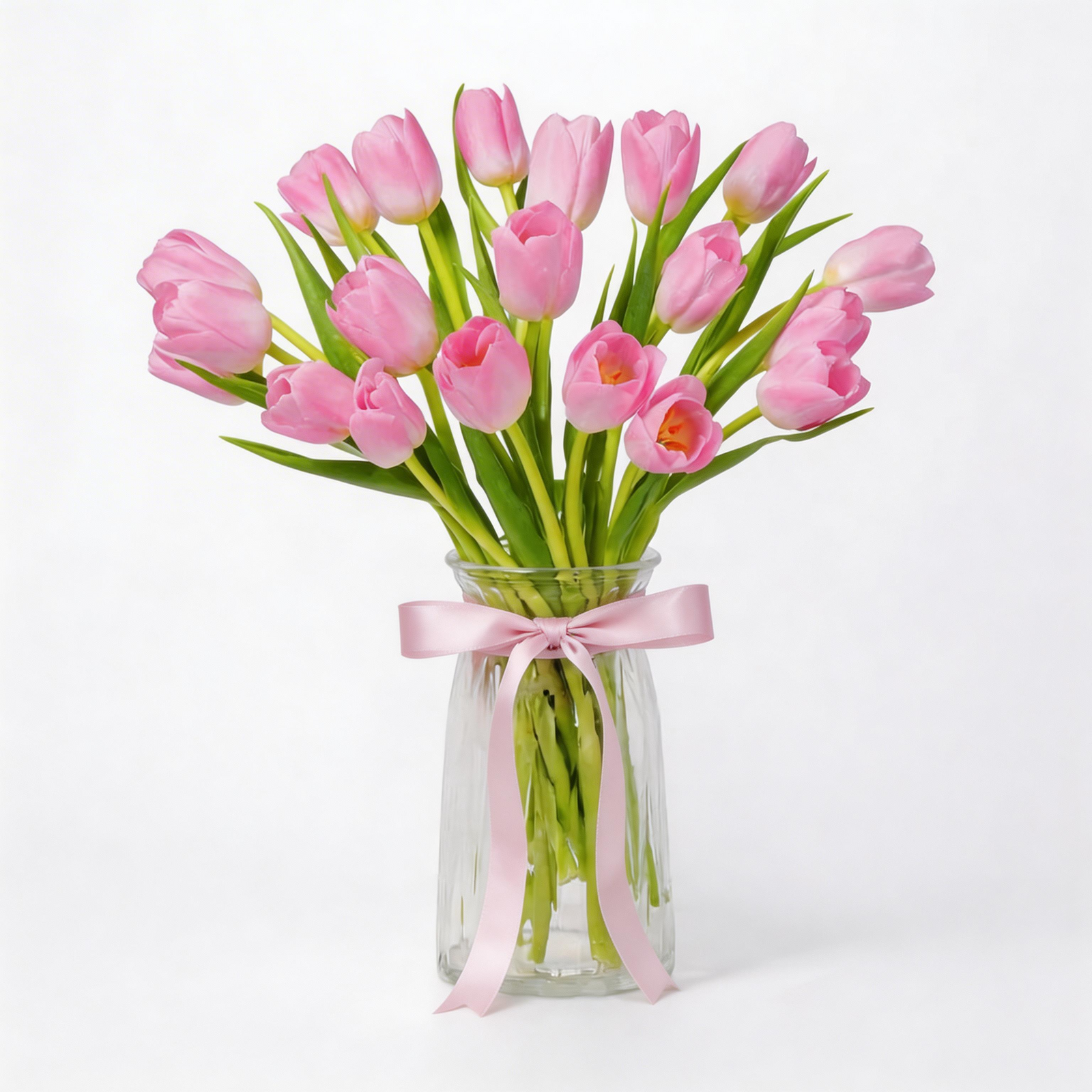 Elegant Pink Tulips Vase Arrangement for Home Décor