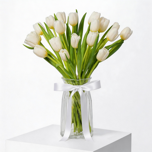 20 Luxurious White Tulips Vase Arrangement