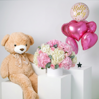 Baby Heavenly Pinks Floral Hatbox Gift Set with Teddy Bear & Balloons