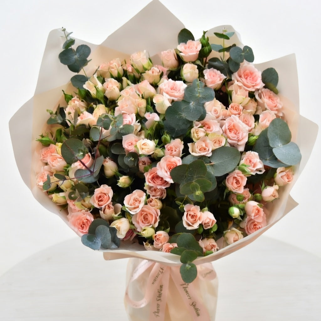 Fresh Peach Baby Rose Bouquet with premium wrapping, flower delivery Kuwait, flowers in Kuwait, same day flower delivery Kuwait