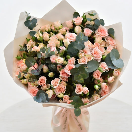 Fresh Peach Baby Rose Bouquet with premium wrapping, flower delivery Kuwait, flowers in Kuwait, same day flower delivery Kuwait