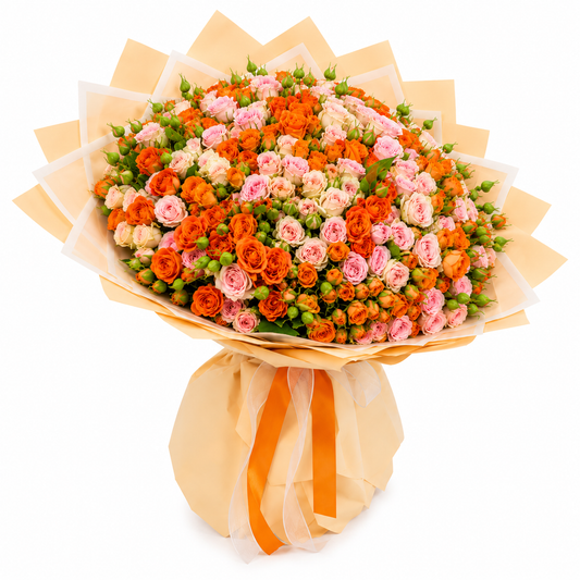 Pink and Orange Mixed Baby Roses Bouquet handcrafted by expert florists in Kuwait with same-day flower delivery