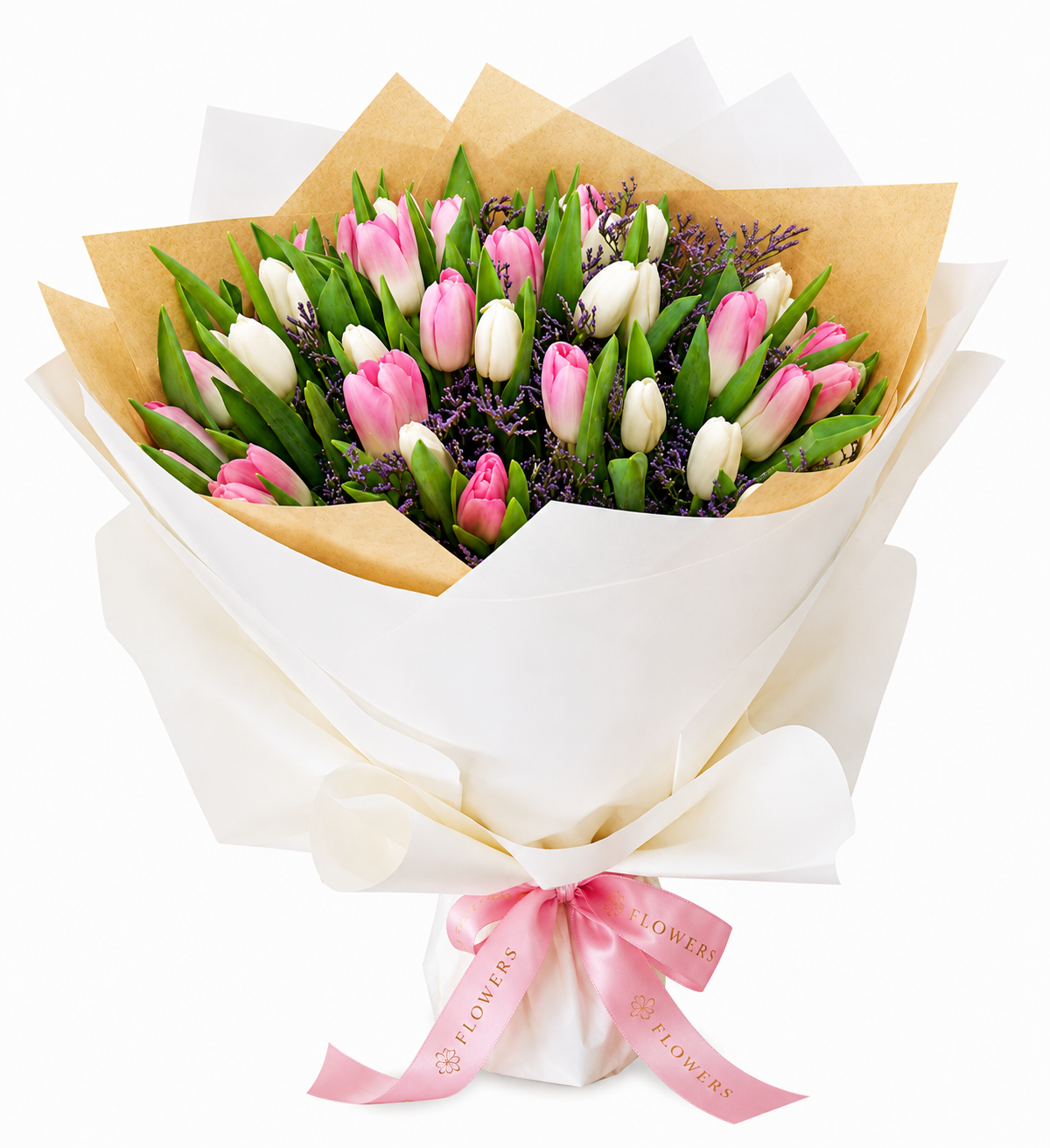 Pink & White Tulips Bouquet with same-day flower delivery in Kuwait. Order from anywhere in the world.