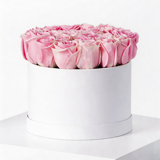 Blush Elegance – 30 Pink Roses in White Box