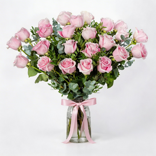 Luxury 25 Pink Roses Vase Arrangement