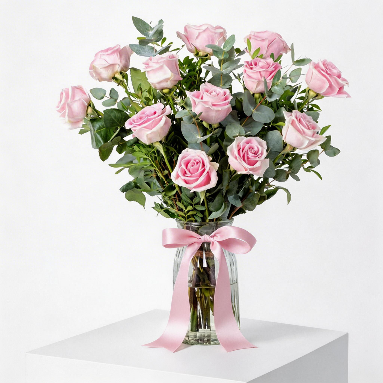 Luxury 12 Pink Roses Vase Arrangement