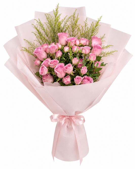 Buy pink roses and baby roses bouquet online in Kuwait with same-day flower delivery for birthdays, Valentine's Day, and love.