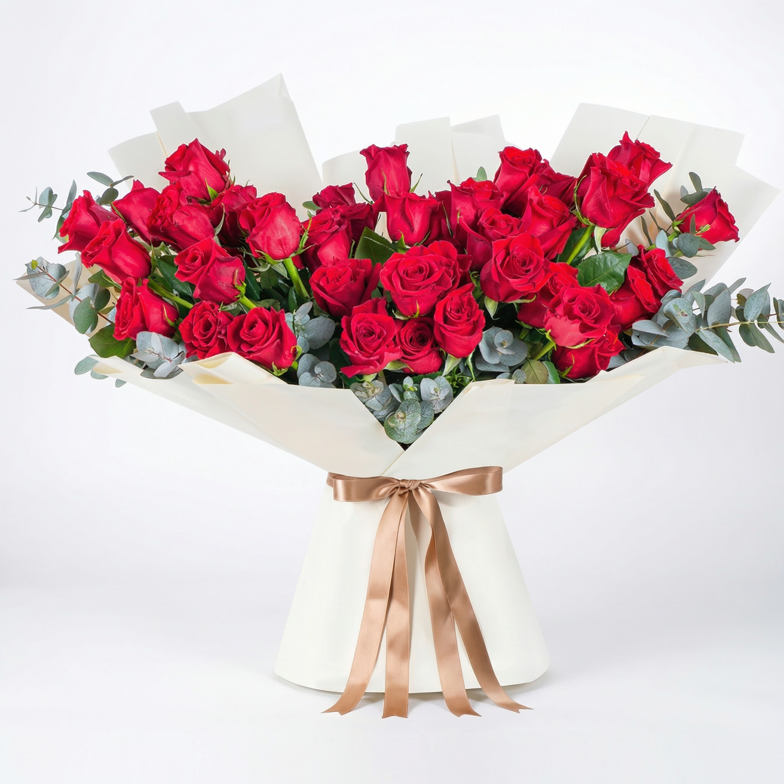 50 Long Stem Red Roses Hand-Tied Luxury Bouquet