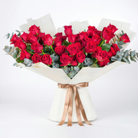50 Long Stem Red Roses Hand-Tied Luxury Bouquet