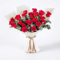 Hand-Tied Bouquet of 25 Fresh Red Roses with Natural Greenery