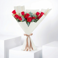 Elegant Dozen Red Roses Bouquet with Fresh Greenery