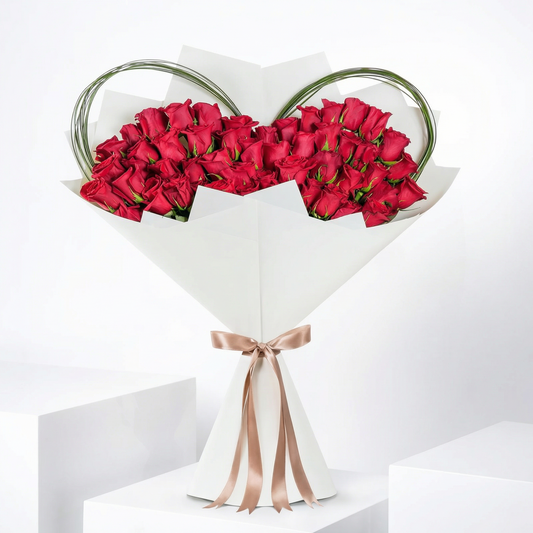 Aurora – Hand-Tied Bouquet of 50 Long-Stemmed Red Roses