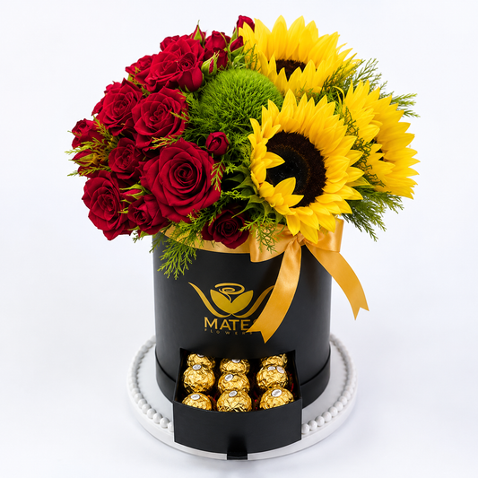 Sunflower and Red Rose Flower Box with fresh flowers for same-day flower delivery in Kuwait