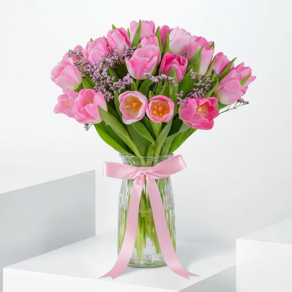 Elegant Blush Tulip Arrangement in Decorative Vase