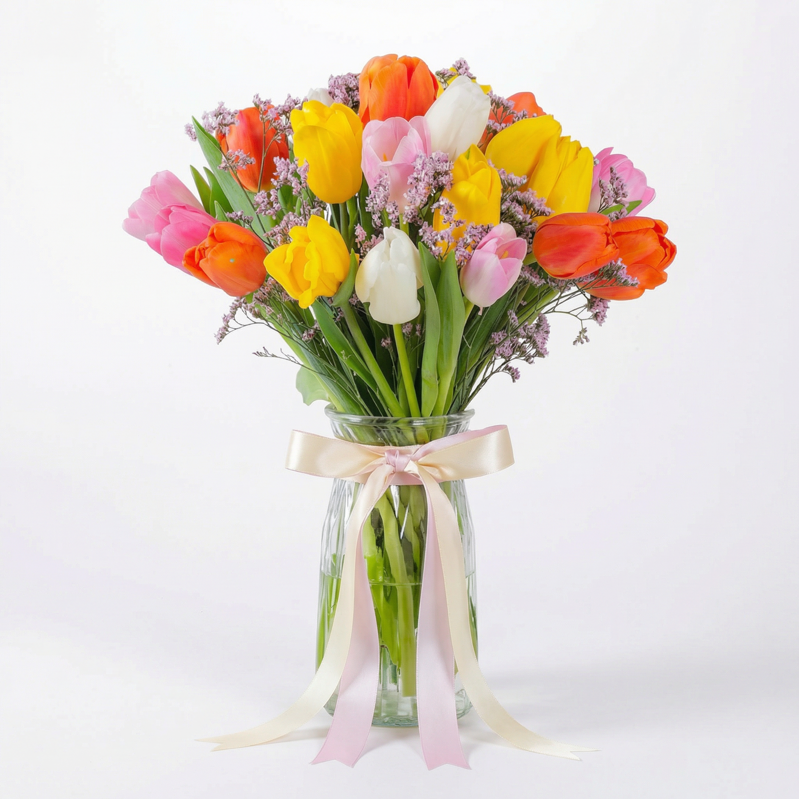 Elegant Mixed Tulip Arrangement in Decorative Vase