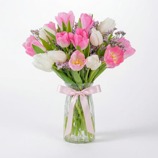 Elegant Pink & White Tulip Vase Arrangement - 20 Stems